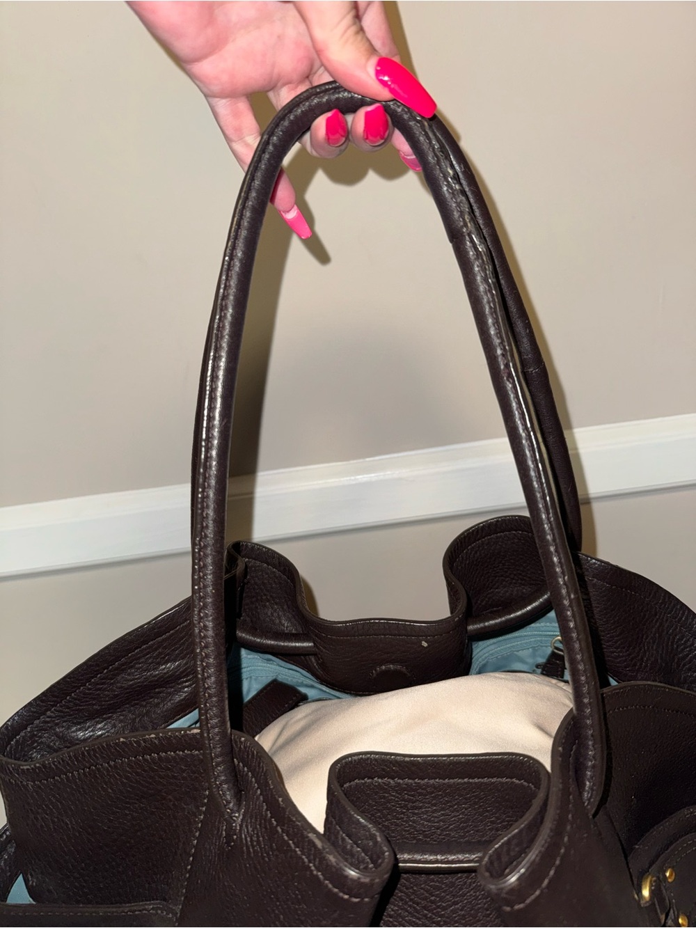Cole Haan Classic Dark Brown Leather Tote Shoulder Bag - Picture 5 of 9